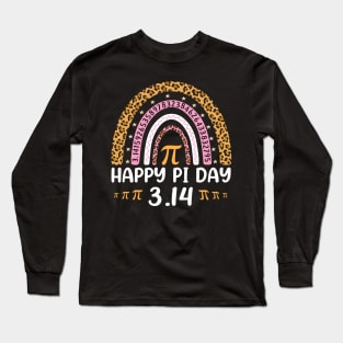 Happy Pi Day, Spiral Pi Math Teacher 3.14 Leopard Rainbow Long Sleeve T-Shirt